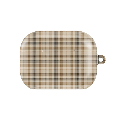 Neutral Tartan AirPods case — hard-shell earbuds cover, closed front view