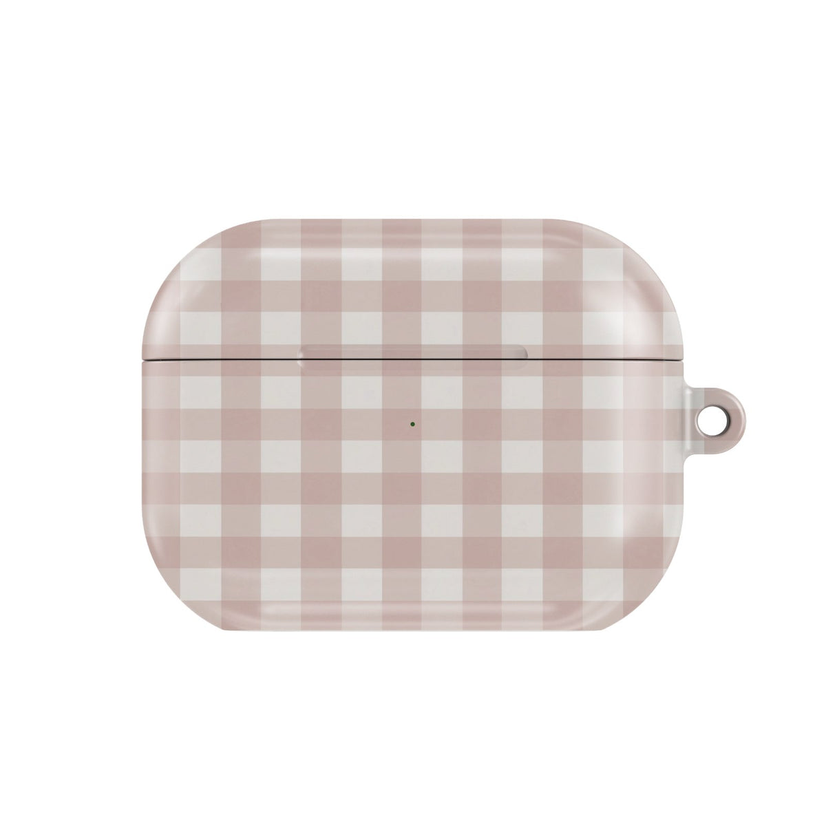 Taupe Gingham AirPods case — hard-shell earbuds cover, closed front view