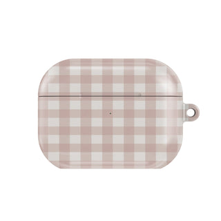 Taupe Gingham AirPods case — hard-shell earbuds cover, closed front view