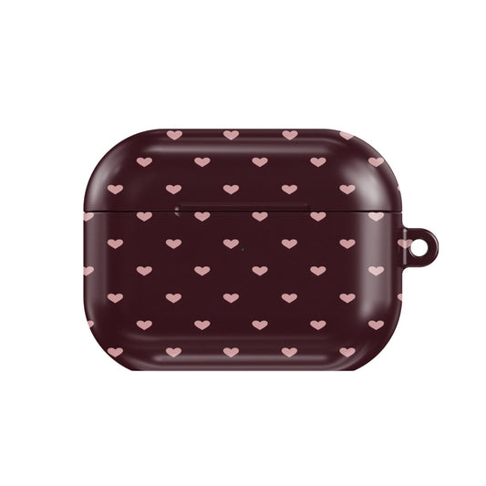 Pink Hearts AirPods case — hard-shell earbuds cover, closed front view