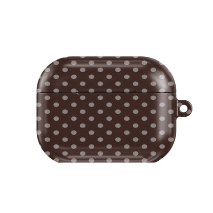 Chocolate Polka Dot AirPods case — hard-shell earbuds cover, closed front view