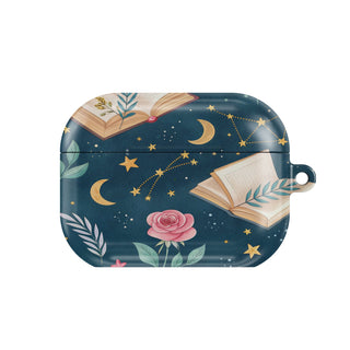 Celestial Storybook AirPods case — hard-shell earbuds cover, closed front view