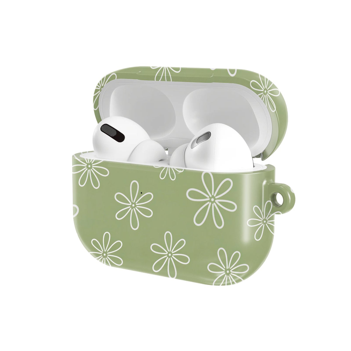 Line Daisy AirPods case — hard-shell earbuds cover, open angled view