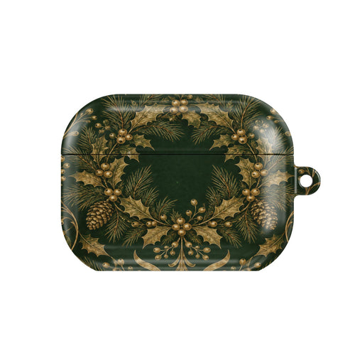 Gilded Holly AirPods case — hard-shell earbuds cover, closed front view
