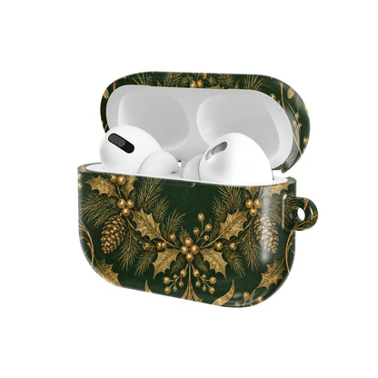 Gilded Holly AirPods case — hard-shell earbuds cover, open angled view