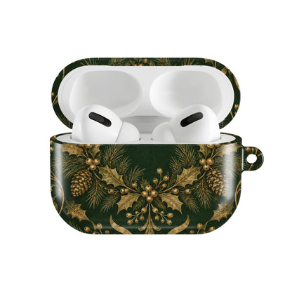 Gilded Holly AirPods case — hard-shell earbuds cover, open front view
