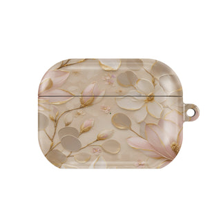 Gilded Magnolia AirPods case — hard-shell earbuds cover, closed front view