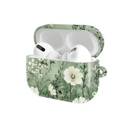 Sage Meadow AirPods case — hard-shell earbuds cover, open angled view