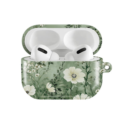 Sage Meadow AirPods case — hard-shell earbuds cover, open front view