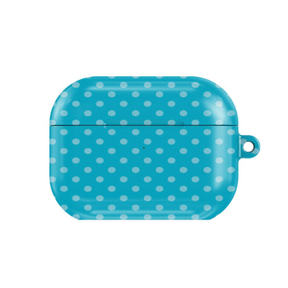 Turquoise Polka Dot AirPods case — hard-shell earbuds cover, closed front view