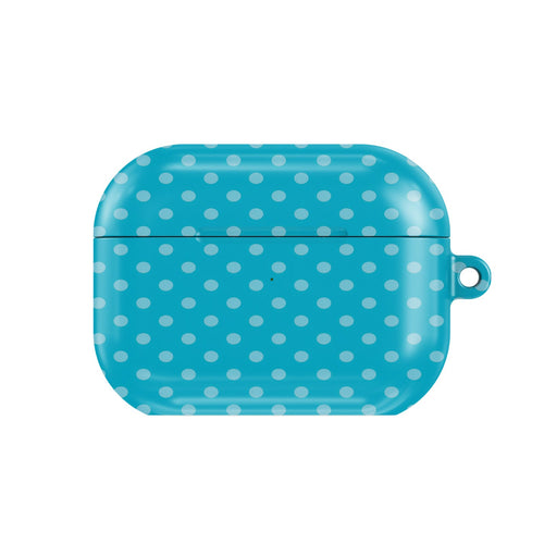 Turquoise Polka Dot AirPods case — hard-shell earbuds cover, closed front view