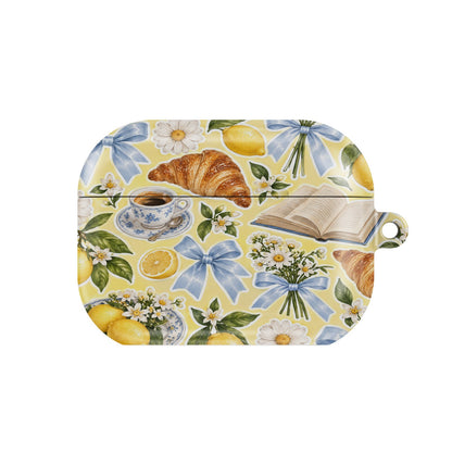 Lemons & Croissants AirPods case — hard-shell earbuds cover, closed front view