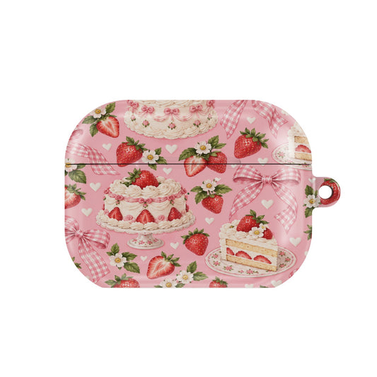 Strawberry Cake AirPods case — hard-shell earbuds cover, closed front view