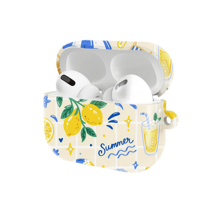 Summer Seaside AirPods case — hard-shell earbuds cover, open angled view