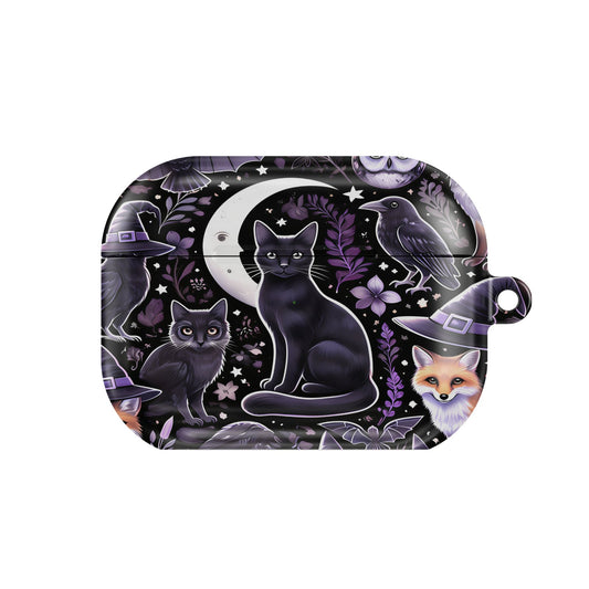 Witchy Woodland AirPods case — hard-shell earbuds cover, closed front view