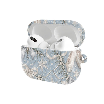 Winter Ballet AirPods case — hard-shell earbuds cover, open angled view