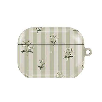 Wildflower Stripe AirPods case — hard-shell earbuds cover, closed front view