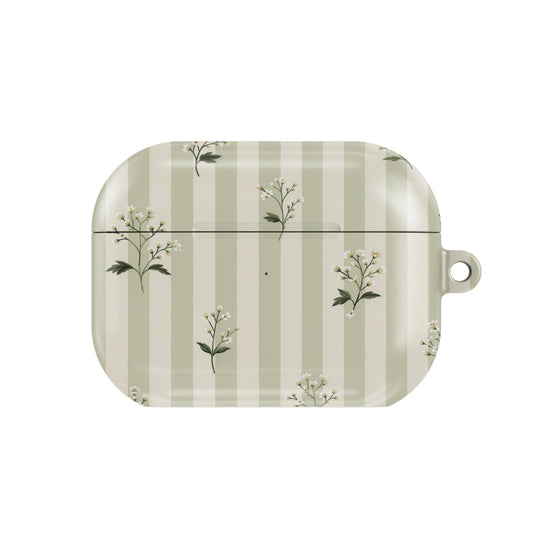Wildflower Stripe AirPods case — hard-shell earbuds cover, closed front view