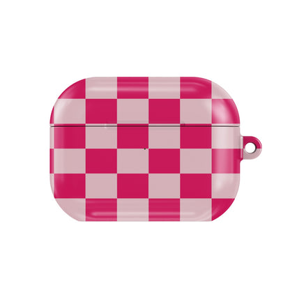 Cherry Checkerboard AirPods case — hard-shell earbuds cover, closed front view