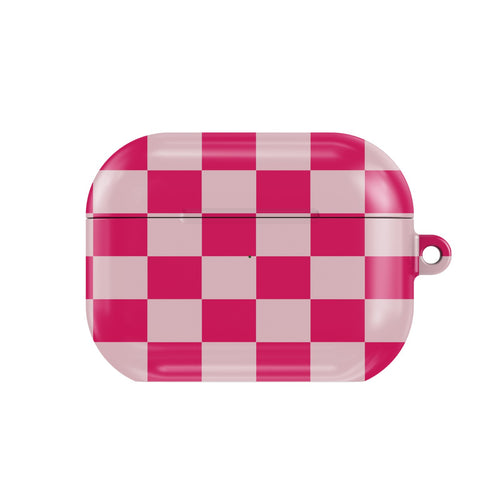 Cherry Checkerboard AirPods case — hard-shell earbuds cover, closed front view