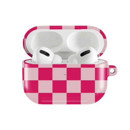 Cherry Checkerboard AirPods case — hard-shell earbuds cover, open front view