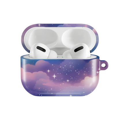 Twilight Clouds AirPods case — hard-shell earbuds cover, open front view