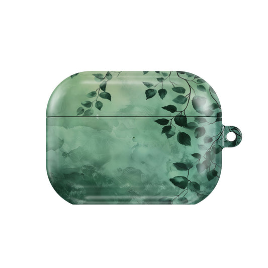 Forest Canopy AirPods case — hard-shell earbuds cover, closed front view
