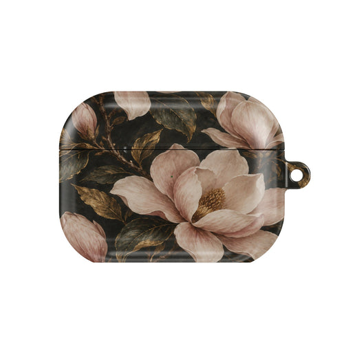 Midnight Magnolia AirPods case — hard-shell earbuds cover, closed front view