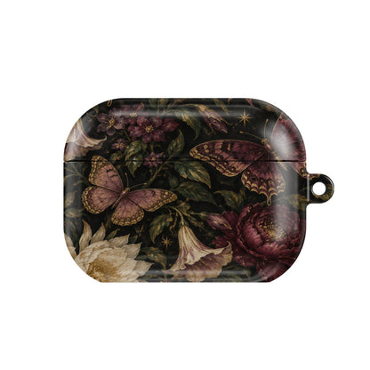 Midnight Butterfly Garden AirPods case — hard-shell earbuds cover, closed front view