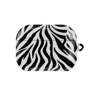 Zebra Stripe AirPods case — hard-shell earbuds cover, closed front view