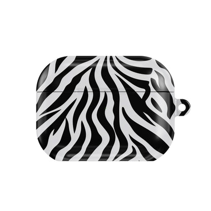 Zebra Stripe AirPods case — hard-shell earbuds cover, closed front view