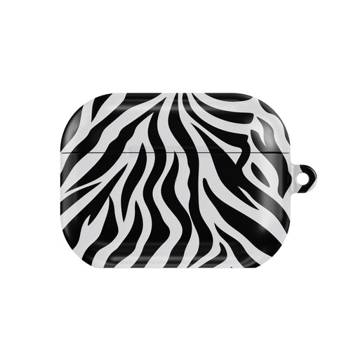 Zebra Stripe AirPods case — hard-shell earbuds cover, closed front view