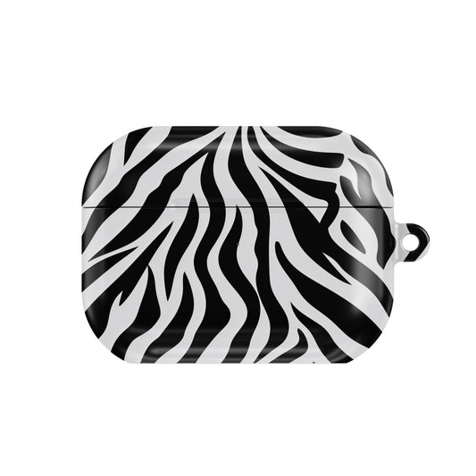 Zebra Stripe AirPods case — hard-shell earbuds cover, closed front view