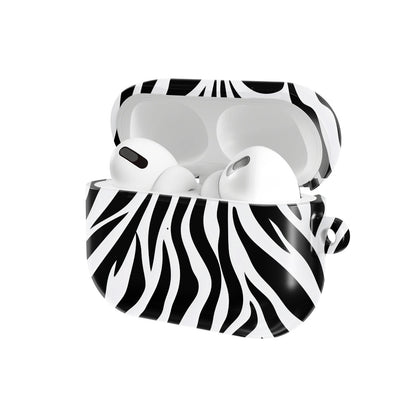Zebra Stripe AirPods case — hard-shell earbuds cover, open angled view