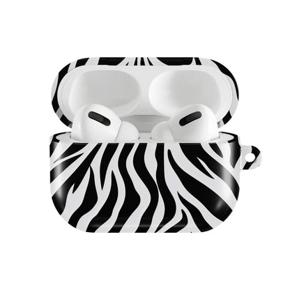 Zebra Stripe AirPods case — hard-shell earbuds cover, open front view