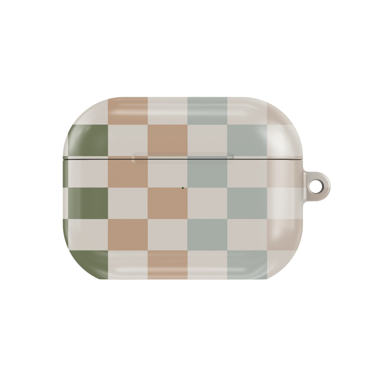 Muted Checkerboard AirPods case — hard-shell earbuds cover, closed front view