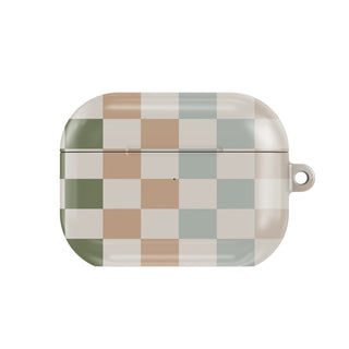 Muted Checkerboard AirPods case — hard-shell earbuds cover, closed front view