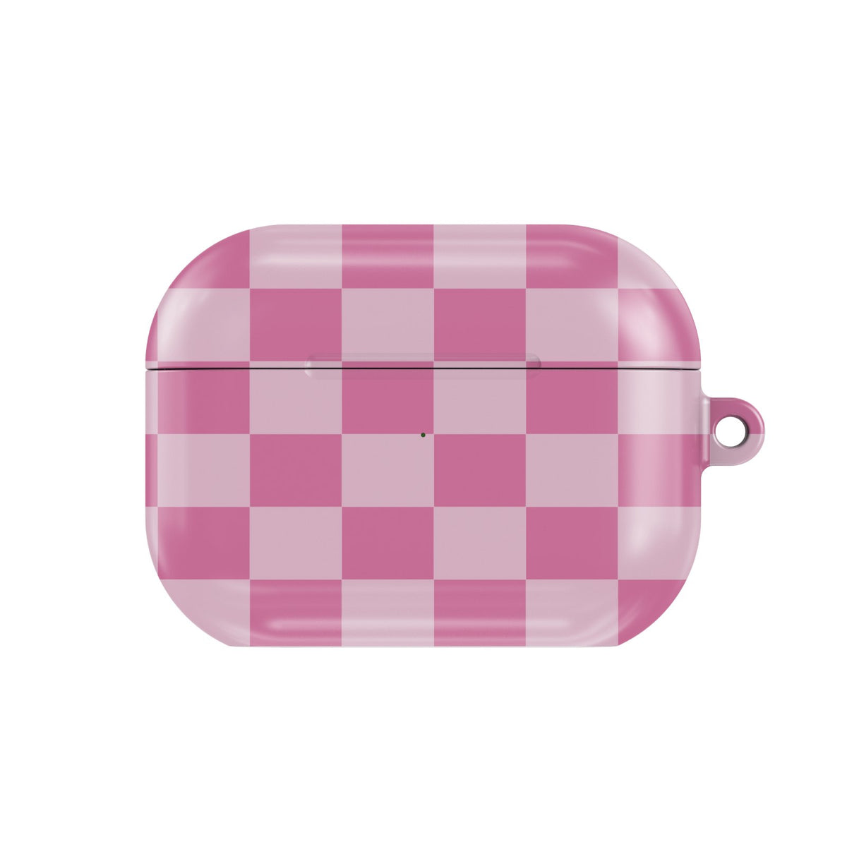 Pink Checkerboard AirPods case — hard-shell earbuds cover, closed front view