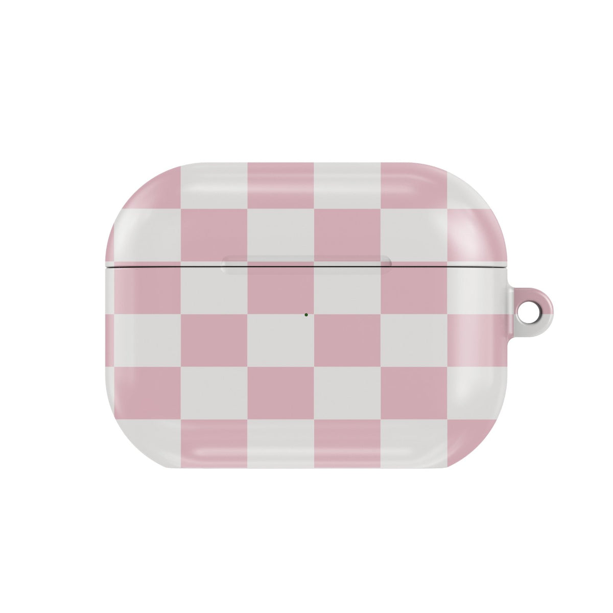 Pink & White Checkerboard AirPods case — hard-shell earbuds cover, closed front view
