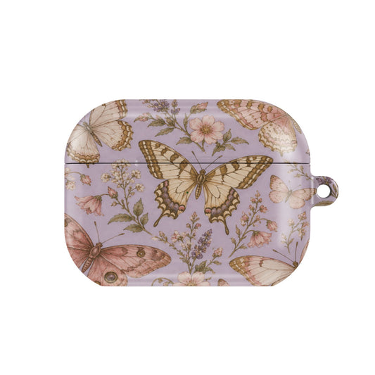 Lilac Butterfly AirPods case — hard-shell earbuds cover, closed front view
