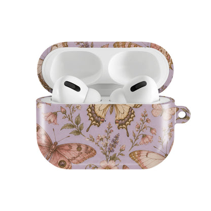 Lilac Butterfly AirPods case — hard-shell earbuds cover, open front view