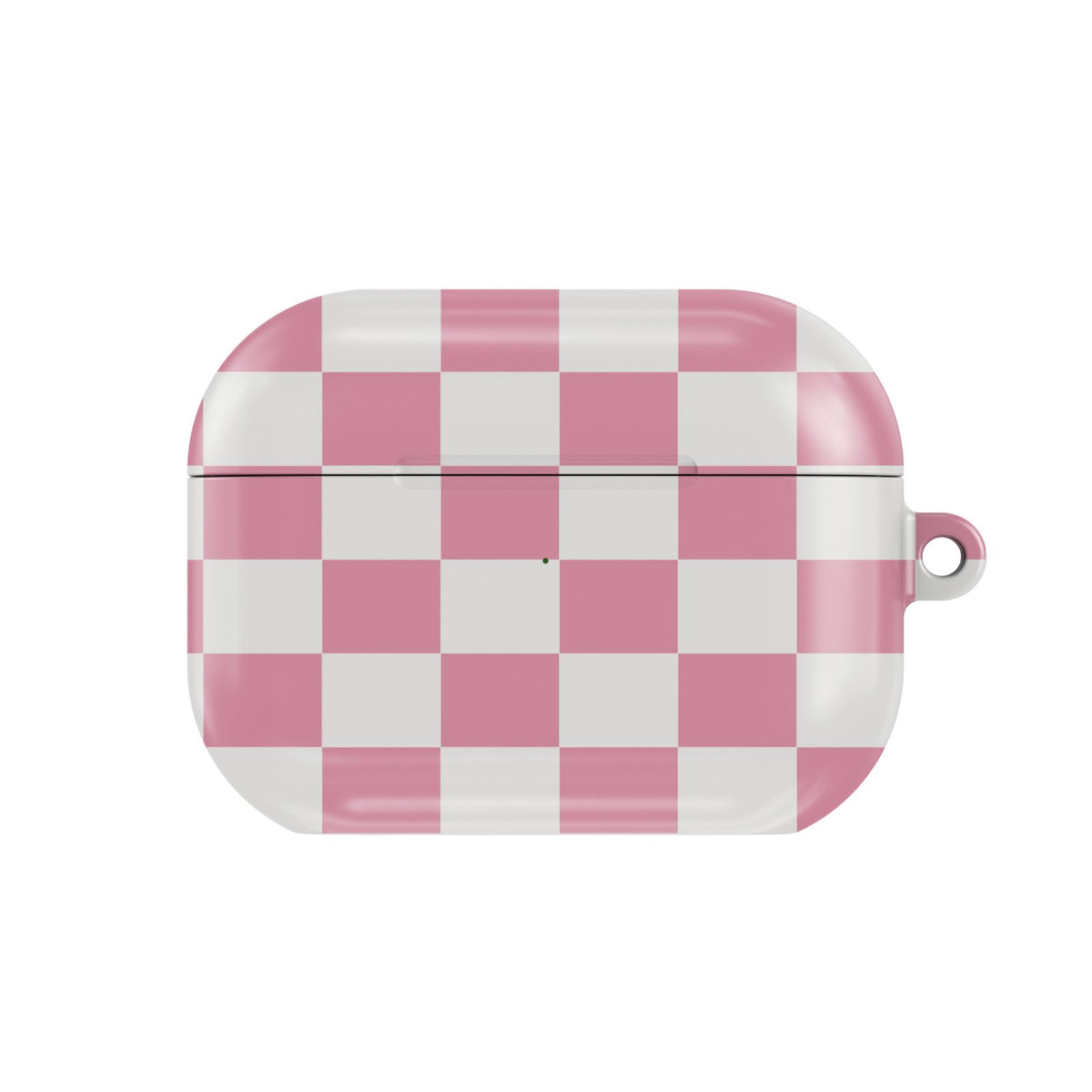 Rose & White Checkerboard AirPods case — hard-shell earbuds cover, closed front view
