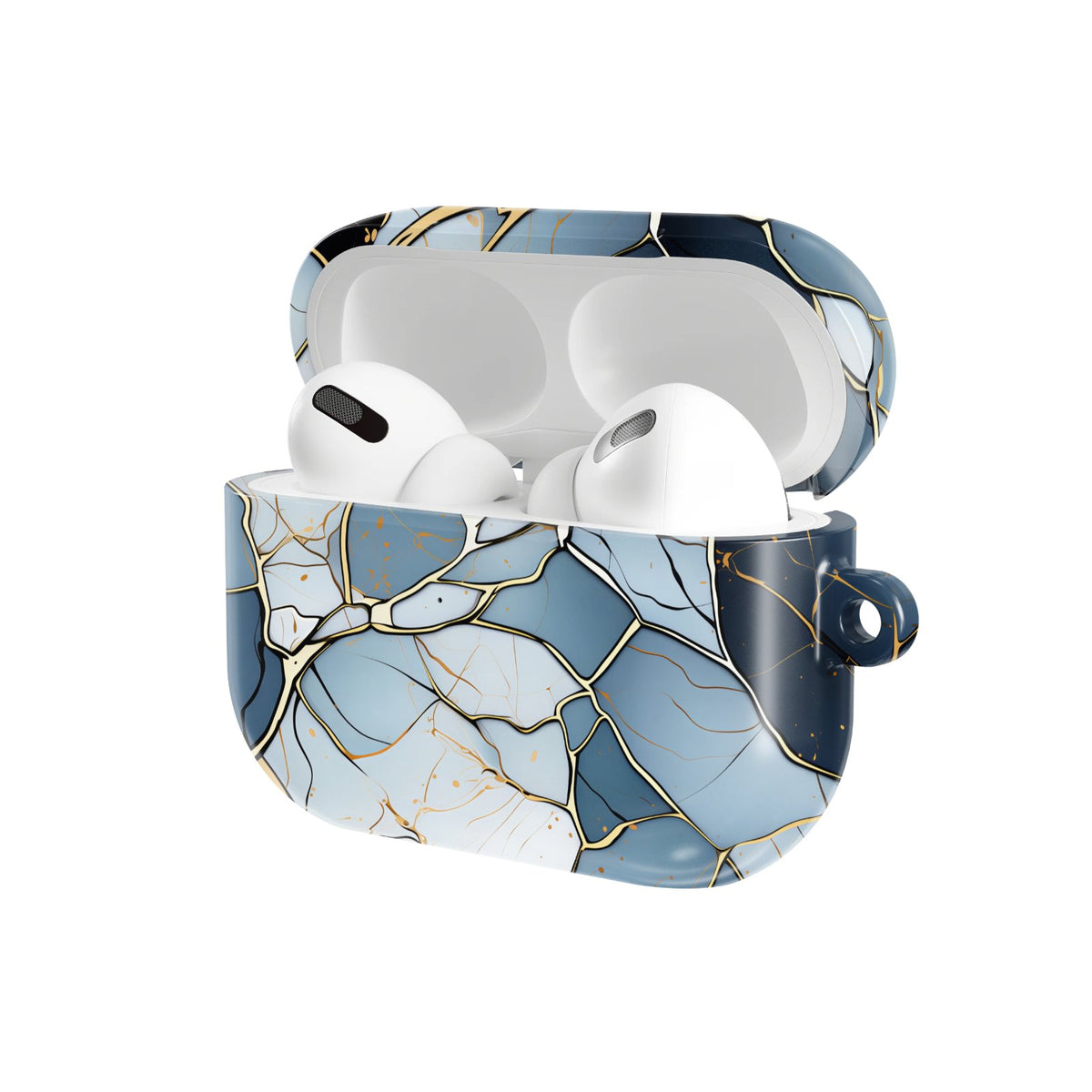 Fractured Stone AirPods case — hard-shell earbuds cover, open angled view