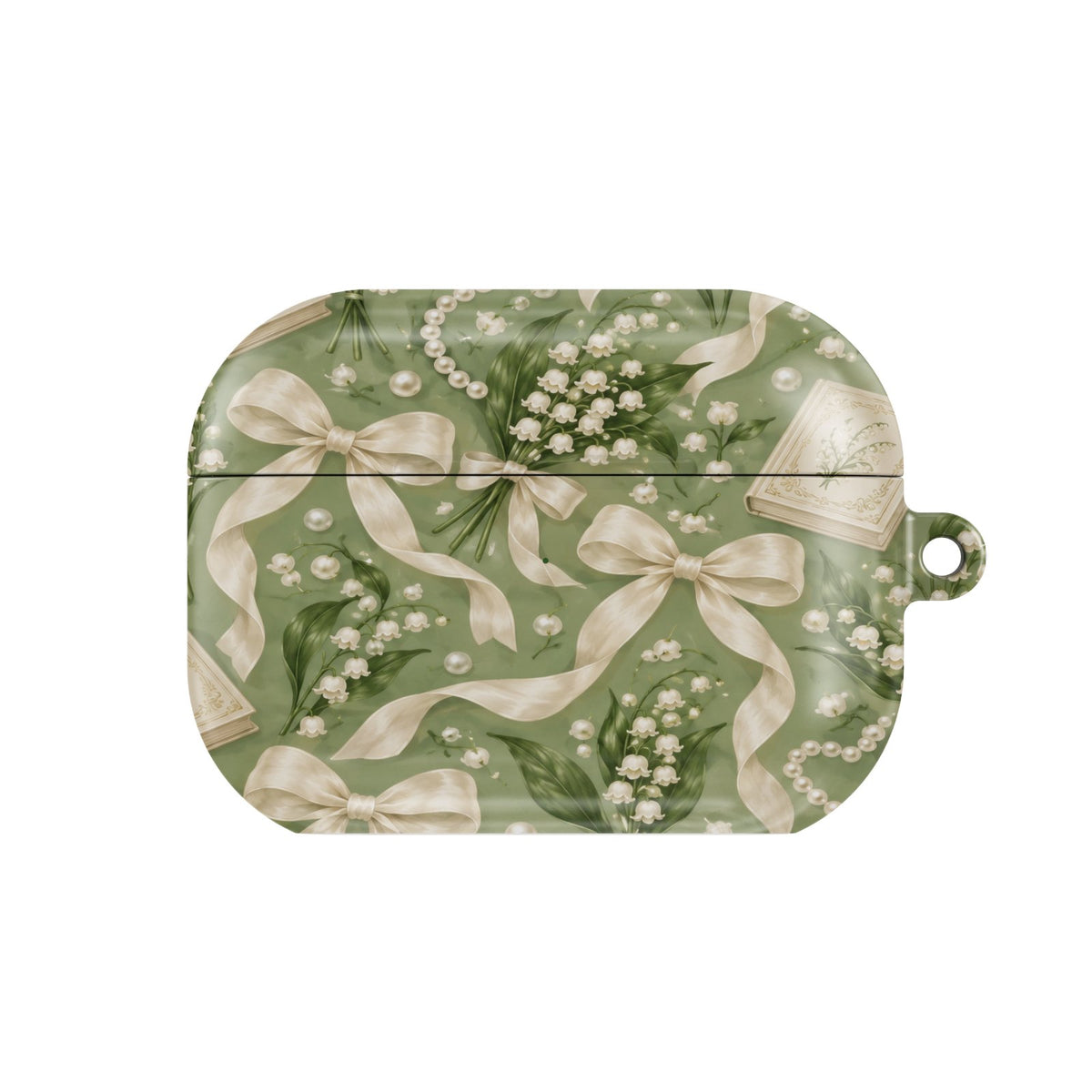 Lily of the Valley AirPods case — hard-shell earbuds cover, closed front view