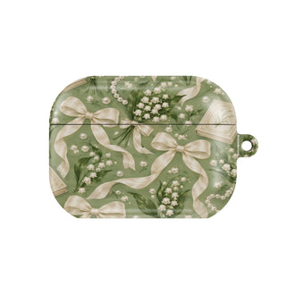 Lily of the Valley AirPods case — hard-shell earbuds cover, closed front view