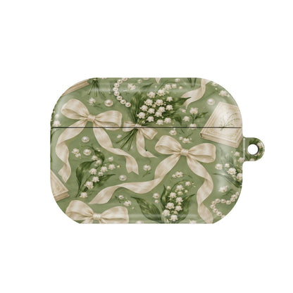 Lily of the Valley AirPods case — hard-shell earbuds cover, closed front view
