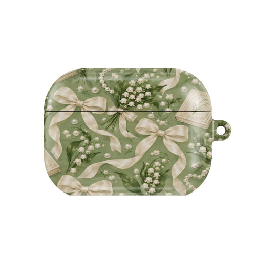 Lily of the Valley AirPods case — hard-shell earbuds cover, closed front view