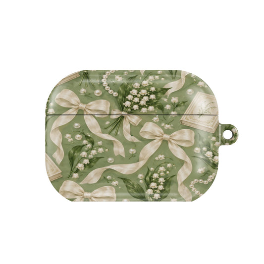 Lily of the Valley AirPods case — hard-shell earbuds cover, closed front view