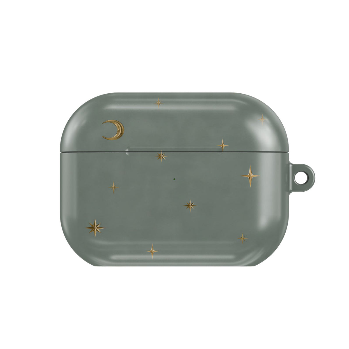 Sage Crescent Moon AirPods case — hard-shell earbuds cover, closed front view
