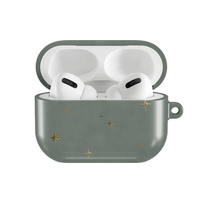 Sage Crescent Moon AirPods case — hard-shell earbuds cover, open front view